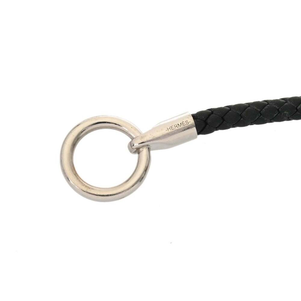HERMES Glenan Bracelet, Black Leather, Silver Hardware, Men's/Women's, B Rank... - Picture 10 of 11